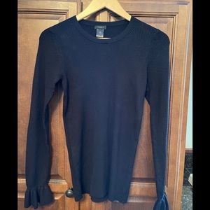 Ann Taylor Factory Ribbed Knit Sweater w/ Ruffled Cuffs, Black, Small. New!